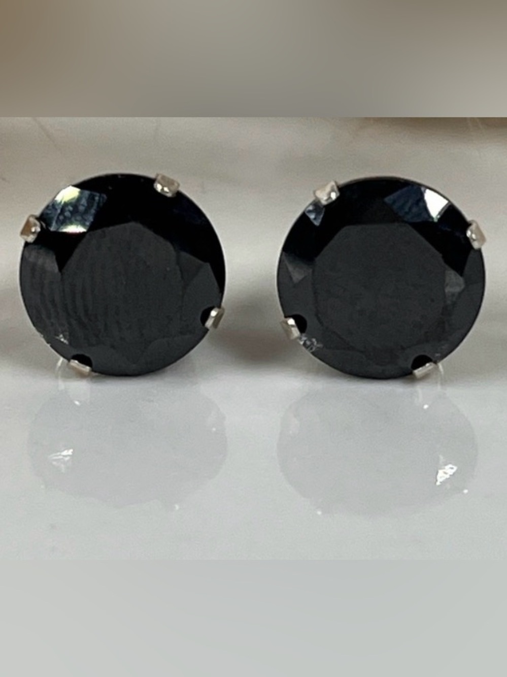 Solid Sterling Silver Black Tourmaline Gemstone Stud Earrings Push Back